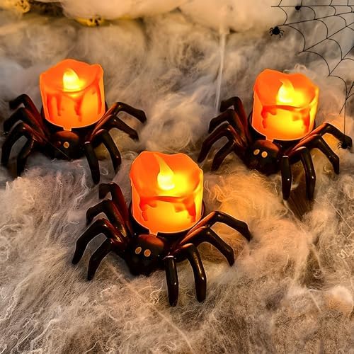 6 Pack Halloween Flameless Candles Battery Operated LED Spider Tealight Candles for Halloween Home Decorations, Light Up Halloween Decorations Indoor for Table Party Office Fireplace Halloween Gifts