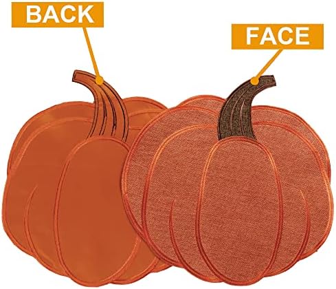 OWENIE Thanksgiving Harvest Pumpkin Placemats 15 x 15 Inch, Set of 4, Embroidered Diecut Place mats, Fall Autumn Home Decorations, Orange Table Mats for Halloween Kitchen Dinning Room, 15 Inch Round
