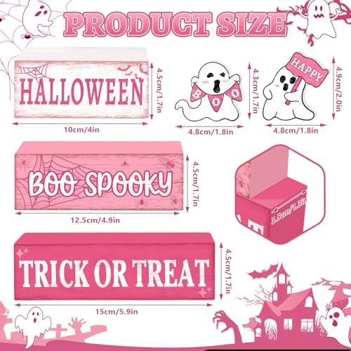 Britimes Halloween Ghost Tiered Tray Decor Set, 4 Pack, Wooden