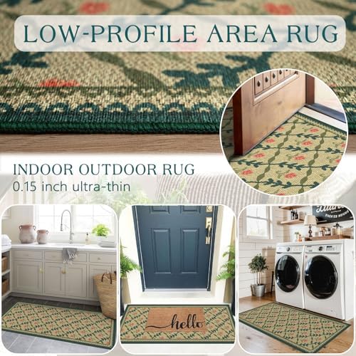 Front Door Mat Indoor Entrance - 2x4.3 Khaki Floral Trellis Rug