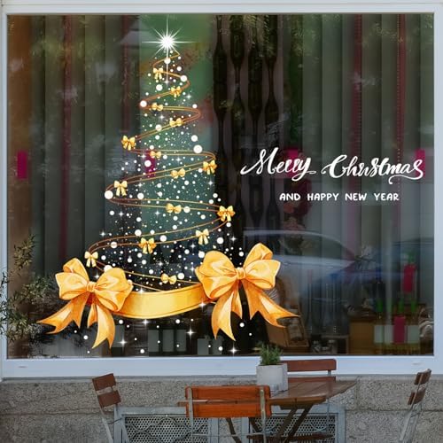 2 Sheets Golden Christmas Tree Window Clings Stickers for Glass