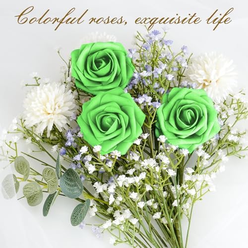BLEUM CADE 36Pcs Artificial Flowers Fake Foam Roses with Stems for Wedding