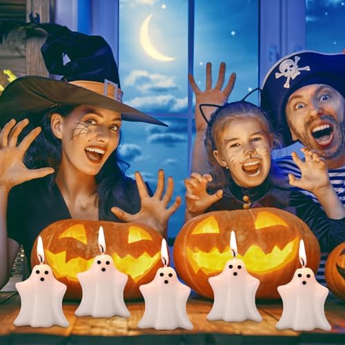 Jutom 10 Pcs Halloween Ghost Candles Mini Ghost Decor, Cute