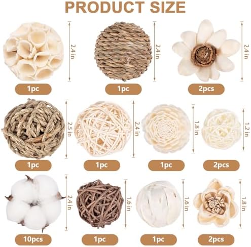 LGFMGWH 17Pcs Decorative Balls for Potpourri Bowl Filler, Bowl Filler for Table Centerpiece Home Decor, Woven Rattan Wicker Balls, Rattan Wicker Orbs Fillers for Vase Jar Dough Bowl
