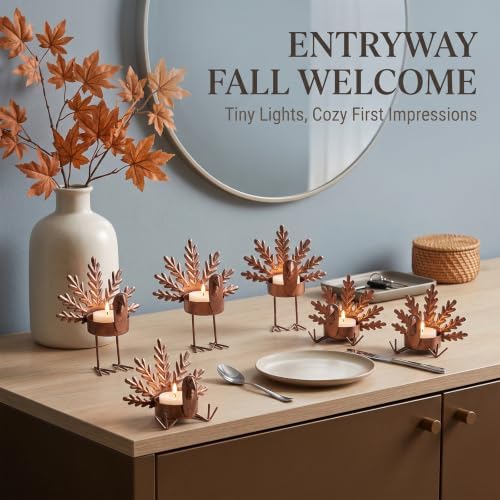 6pcs Metal Turkey Tea Light Candle Holders Fall Thanksgiving Table Decor