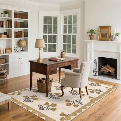 4x6 Covered Outdoor Patio Rug, Beige Washable Front Porch Entry Rug