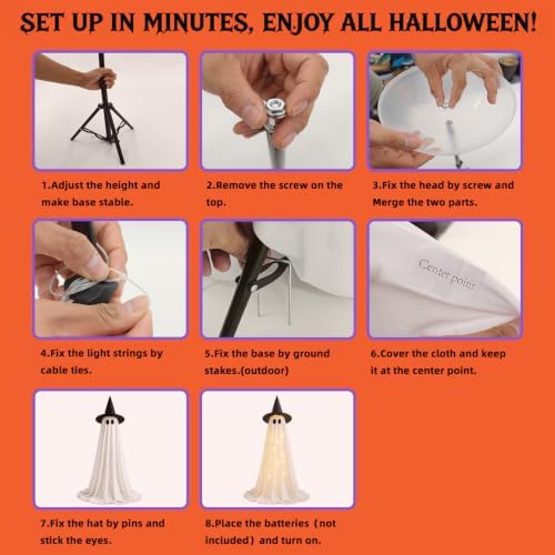 Halloween Light Up Ghost Decor 2 Pack - 63IN Witch Hat Outdoor Porch Decor