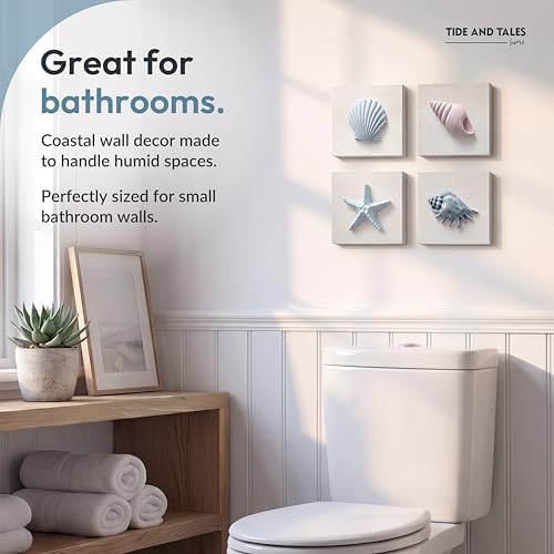 Tide and Tales 3D Seashell Wall Art, Coastal Bathroom Wall Decor, Set of 4