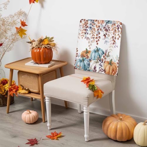Fall Chair Covers Set of 8 Autumn Eucalyptus Leaf Chair Slipcover Protector Removable Stretch Chair Covers Maple Leaves Harvest Pumpkin Thanksgiving Chair Back Covers for Dining Chairs Kitchen Party