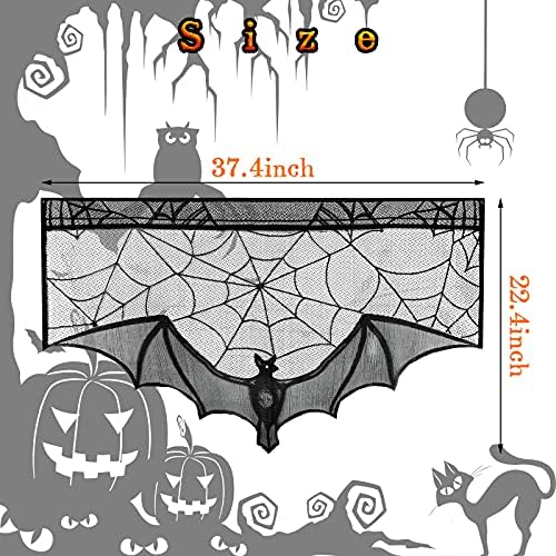 Tatuo 3 Pcs Halloween Black Lace Valances Spiderweb Bat Mantle Scarf