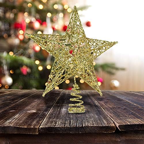 Silver Star Christmas Tree Topper - Gold Ornament Holiday Decoration 9 Inch