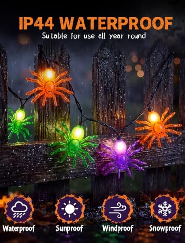 Halloween Spider String Lights Outdoor, 8.5FT 10 LED Spider Lights Plug in