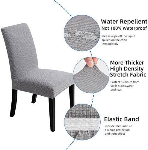Chair Covers for Dining Room - Stretch Chair Slipcovers for Decorative Seat Protector Armless Removable Washable Elastic Dinner Universal Spandex Solid Chair Slip Covers Set (Grey,6)