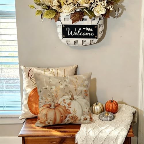 Fall Pumpkin Flower Brown Pillow Covers 20x20 Set of 2 Decor