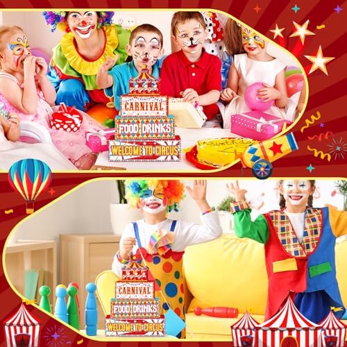 Britimes Tiered Tray Decor Set, 4 Pack, Wooden Table Sign, Carnival