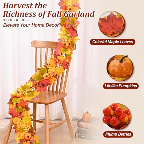 6 FT Fall Garland for Mantle, Fall Decorations for Home