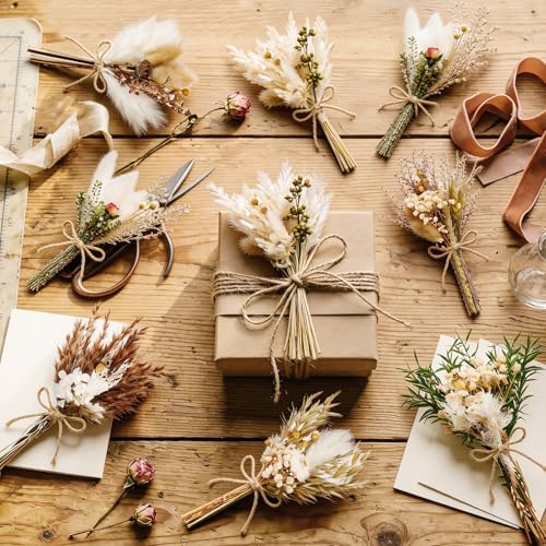 12/24PCS Handmade Dried Flower Bouquet with Stems Natural Dried Wildflowers 7.5 Inch Mini Dry Flowers for Vase Farmhouse Decor, Wedding Styling, Photography Props, Gift DIY(12pcs, Rustic)