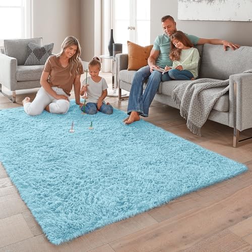Ophanie 5x8 Light Blue Rugs for Living Room,Kids Rug,Playroom Area Rugs for Boys Girls Teen Decor,Fluffy Fuzzy Soft
