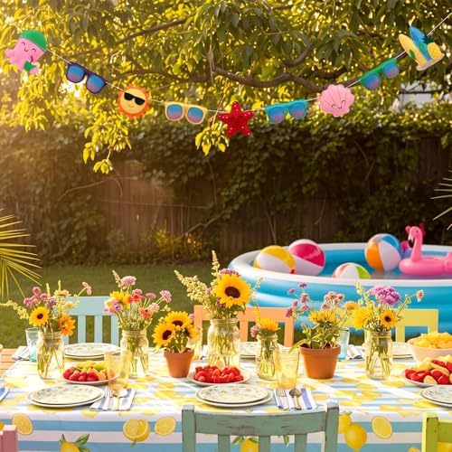 Frienda 8.2 ft Felt Summer Banner Garland 3D Sunglass Sun Starfish Seashell
