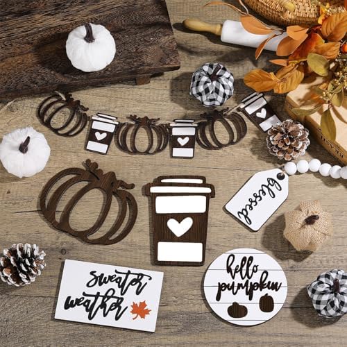 FairySandy 19 Pcs Fall Tiered Tray Decor Set, Hello Pumpkin