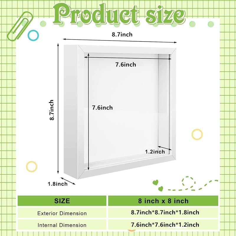 4 Pack 8 x 8in Shadow Box Picture Frame 3D Frames Shadow Box Square Acrylic Shadow Boxes Display Cases with Adhesive