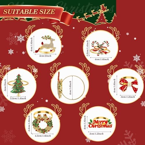 KPOSIYA Christmas Napkin Rings Set of 6 for Holiday Table Decor, Gold
