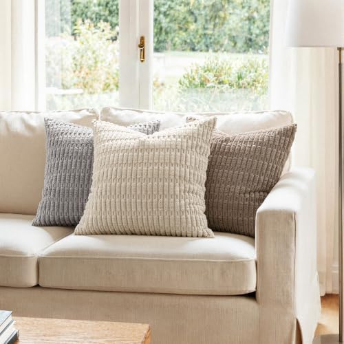 MIULEE Lumbar Corduroy Decorative Throw Pillow Covers 22x14 Cream White