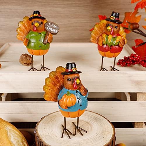 FORUP Thanksgiving Turkey Tabletop Centerpiece Decor, Set of 3 Resin Turkey Friends Decoration for Autumn Fall Thanksgiving Harvest Home Decorations