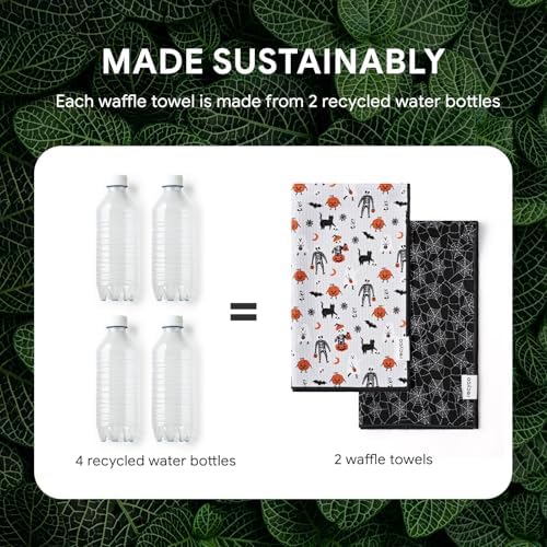 RECYCO Halloween Waffle Kitchen Towel Set of 2 - Quick Dry Microfiber Sustainable Dish Towels - Absorbent Reusable Cleaning Tea Towels - Lightweight Hand Towels,16”x 28”, Spooky Soiree
