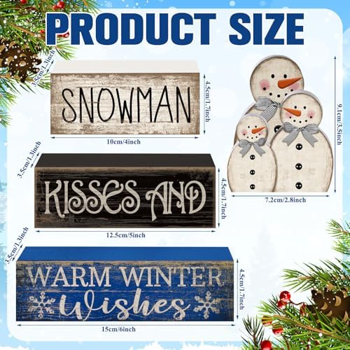 Lineshading 4 Pcs Wooden Snowman Tiered Tray Decor Winter Signs Home