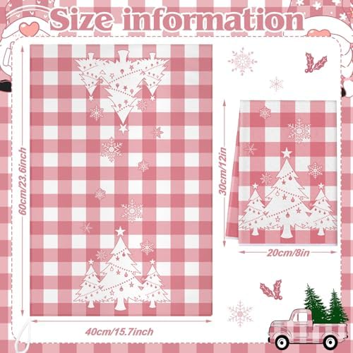 Sratte 6 Pcs Pink Christmas Kitchen Towels, Gnome Buffalo Plaid Dish Towel