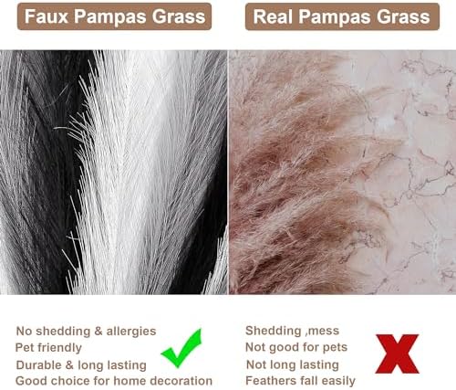 30PCS Black White Gray Faux Pampas 17" for Boho Vase Filler