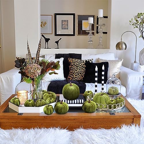 Woration 16pcs Green Velvet Faux Pumpkins for Wedding Party Table Decor