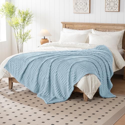Blue Throw Blanket - Soft & Fluffy Fleece, Cute & Aesthetic, Perfect for Sofa, Couch, Chair, Bed, Living Room &
