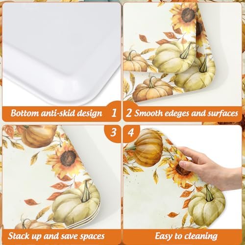 Whaline 3 Pcs Fall Serving Trays Watercolor Pumpkin Sunflower Plastic Platter Serving Dishes for Autumn Harvest Thanksgiving Party Sharing Snack Fruit Dessert