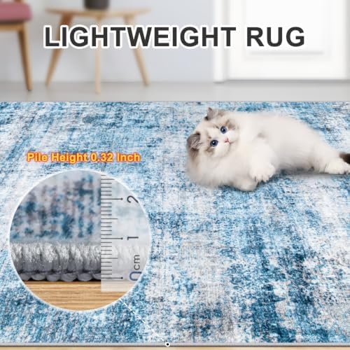 PLHXFR 9x12 Area Rug Living Room: Modern Abstract Washable Carpet Blue