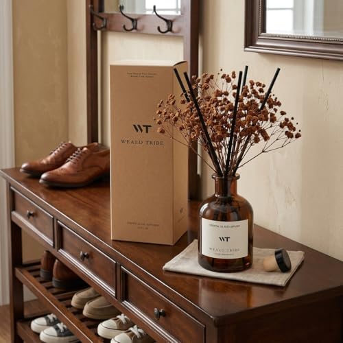 WEALD TRIBE Reed Diffuser Set for Bathroom Air Fresheners, Oil Diffuser Sticks | Vanilla Whiskey Scent 4.0 fl oz Home