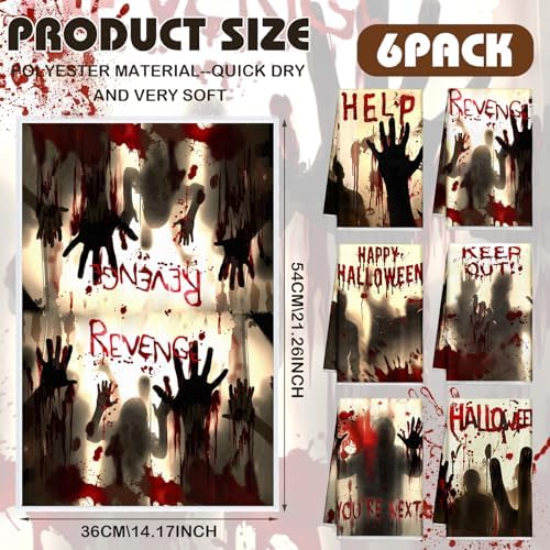 Ganeen 6 Pcs Halloween Kitchen Towels, Scary Ghost Horror Dish Towels