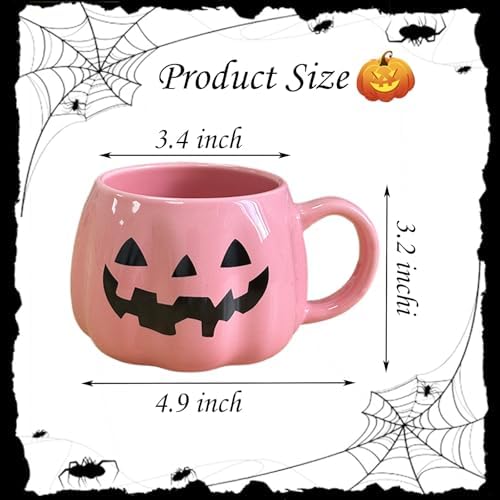 HS&ROXIN Halloween Mug Novelty Pumpkin Mug 3D Cute Ceramic Pink Cup Halloween Coffee Cup Spooky Fall Decor and Christmas Birthdays Perfect Gifts for Kids and Adults Men Women (Pink)