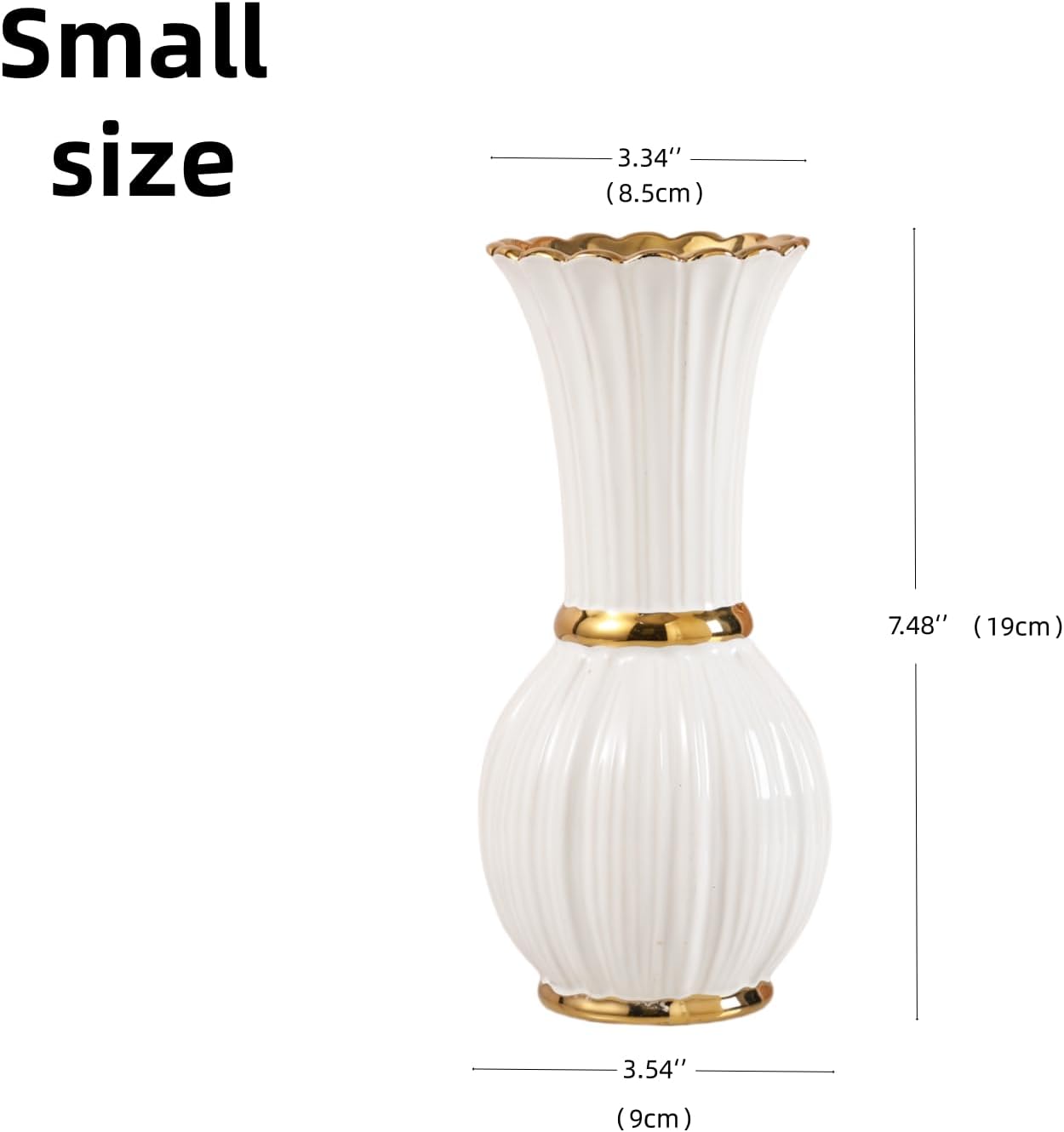 Gold Ceramic Vase / Small / White / 7 Inch