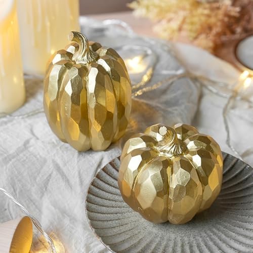 FESTGLOX Pumpkin Decor Fall Decoration, Resin Gold Pumpkins for Decorating