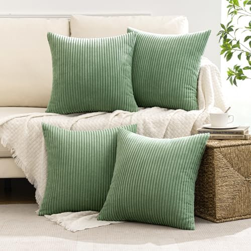 MIULEE Soft Corduroy Decorative Throw Pillow Covers Sage Green 18x18
