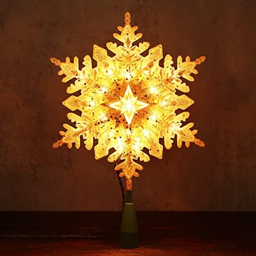 Brizled Lighted Tree Topper with Light, 9.25’’ Snowflake Christmas Tree Top