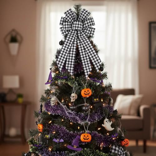 YKW Large Buffalo Plaid Bow with Wired Edge, 11x20 Inch Black White Farmhouse Wreath Bow Pre-Made Front Door Indoor Outdoor Year Round Decor
