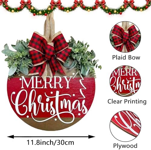 Christmas Wreath, Christmas Wreaths for Front Door, Merry Christmas Front Door Wreath Sign Porch Decorations Hanger