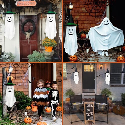 2 Pack Halloween Hanging Ghosts Decorations for Outdoor Garden Trees Porch