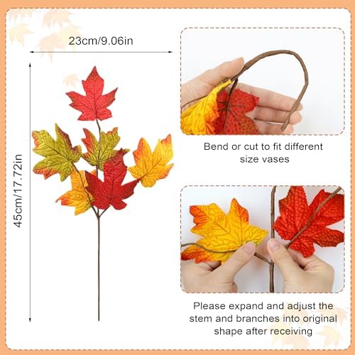6 Pcs Fall Leaves Stems Fall Maple Leaves Silk Autumn Leaf Branch