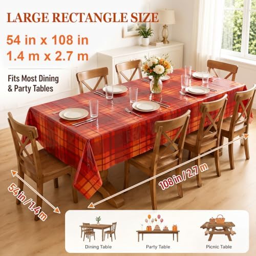 Frienda 6 Pcs Fall Plastic Tablecloths Disposable Plaid