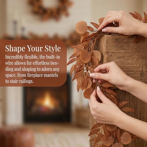 GREENTIME 1Pack 6.5Ft Fall Artificial Eucalyptus Garland with Willow Leaves