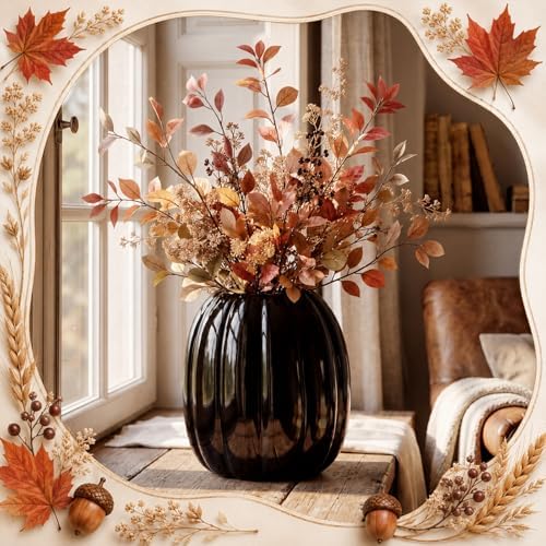 Beeveer 6.7 Inch Ceramic Pumpkin Vase, Large Black Pumpkin Utensil Holder